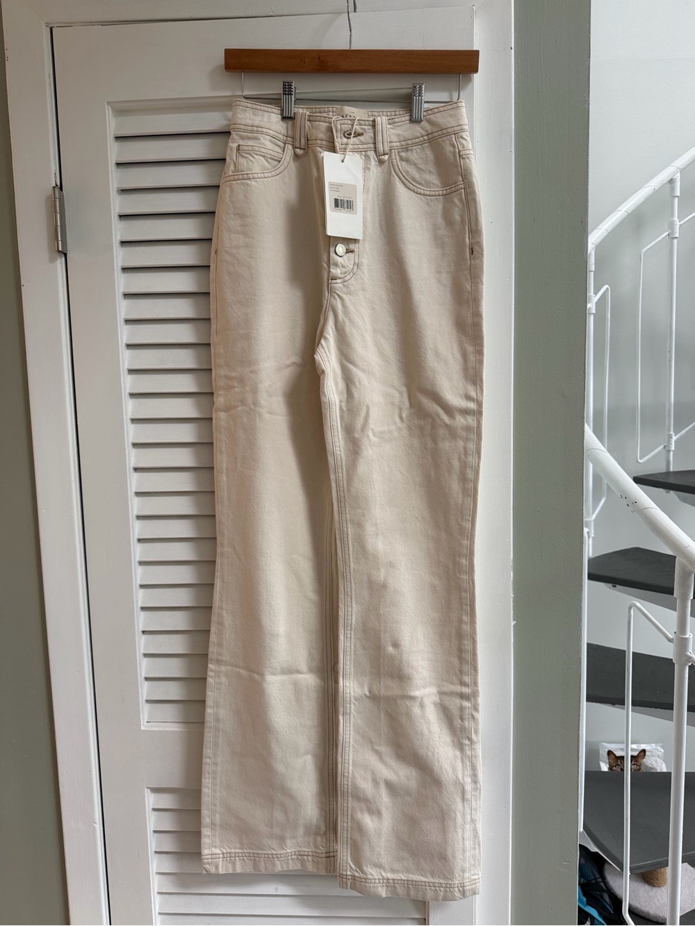 Sezane Cream High-Rise Wide-Leg Jeans